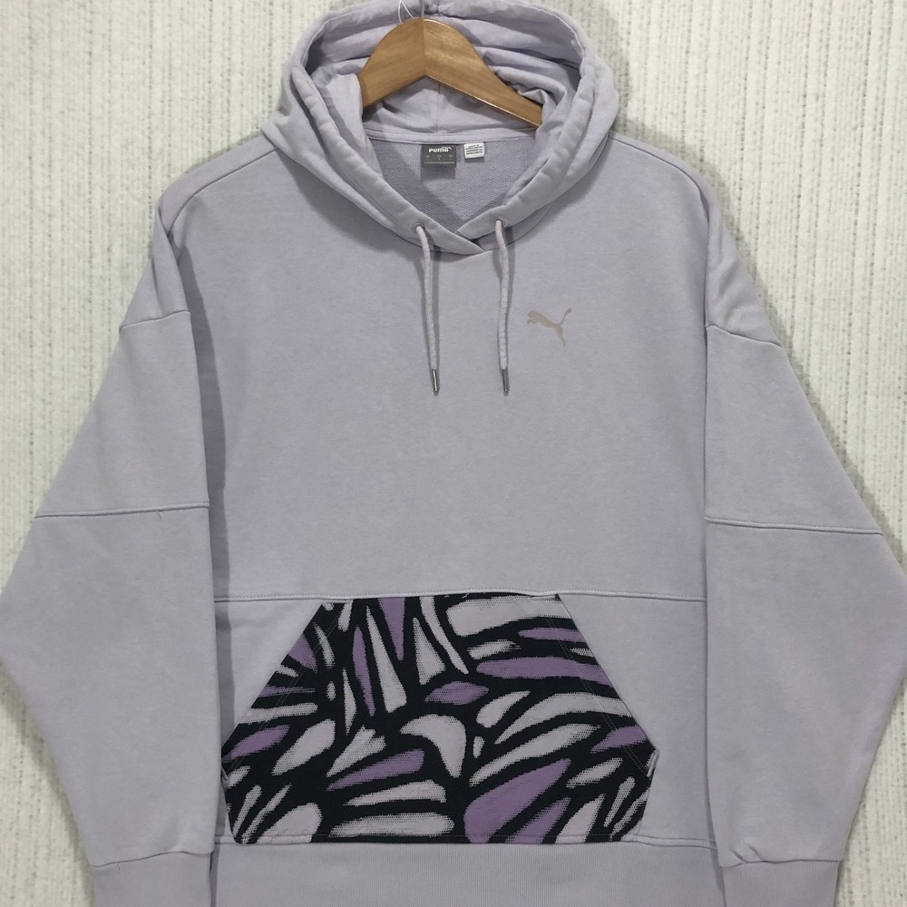 Puma Womens Lavender Purple Graphic Pocket Hoodie Sweatshirt 676188-98 Large